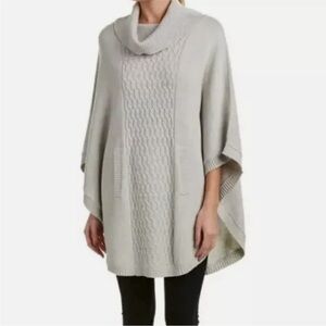 CAbi Glacier Cable Knit Poncho #3003 Gray Cotton Pullover Sweater Size Small